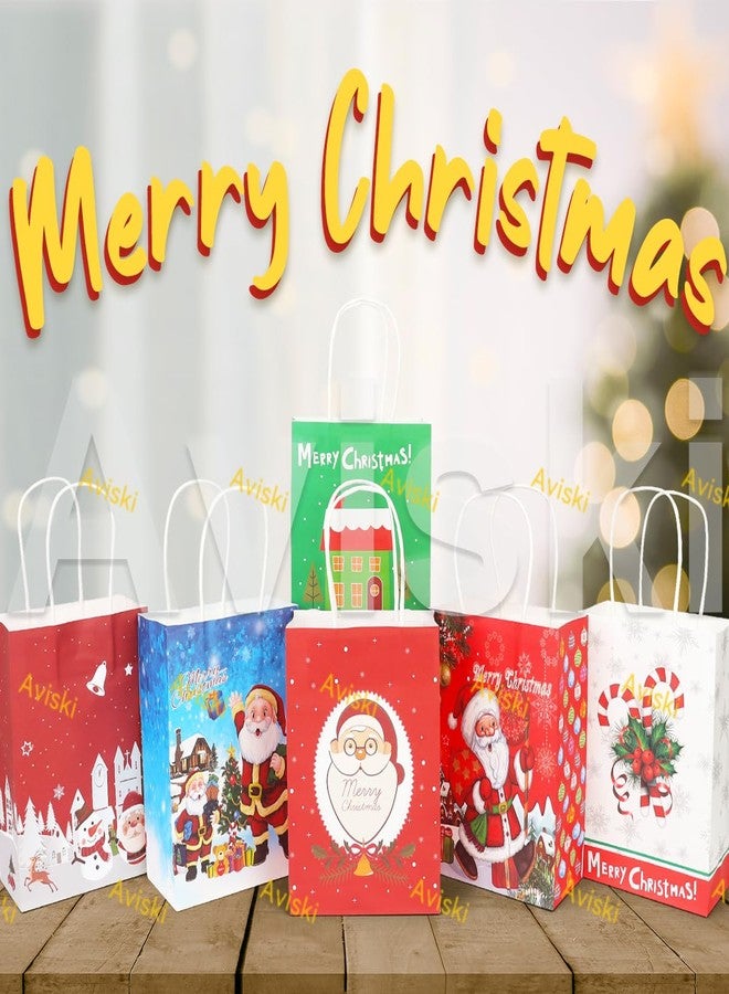 Aviski 24PCS Christmas Assorted Styles Bags Kraft Paper Goodie Bags with Handles, Cute Prints for Xmas Gift Wrapping Party Supplies - Image 4